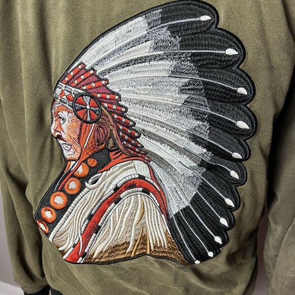 Anglero New York Green Suede Like Zip Hoodie XSmall XS Native American Indian - Picture 3 of 7